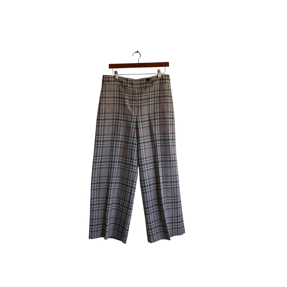 WHISTLES Plaid Wide‎ Leg Pants Women's Size 10 Gray Red Black Tailored Trousers